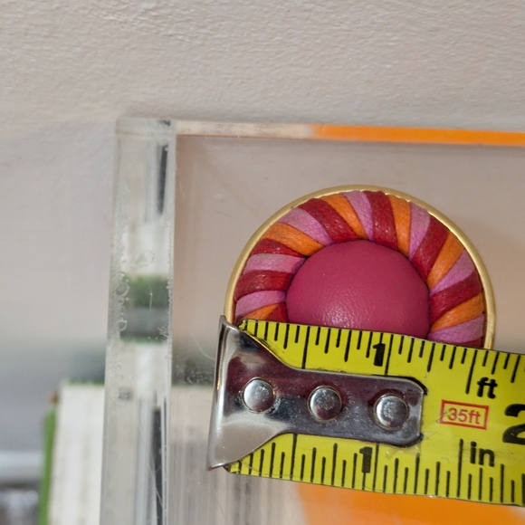 Vintage Round Clip Earrings, Pink Orange Gold, Fashion Jewelry - Picture 12 of 12